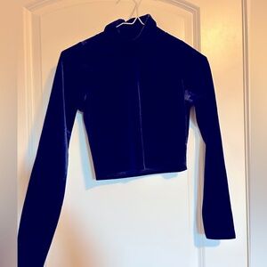 Blue velvet long sleeve crop turtle neck dressy shirt